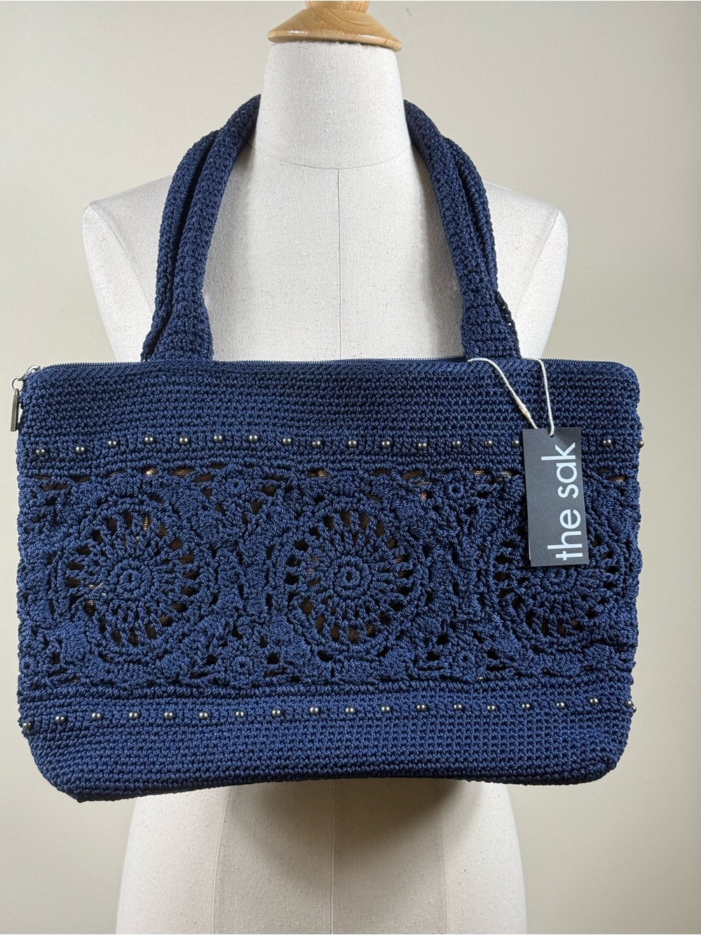 NWT The Sak Sola Crafted Classics Crochet Carryall Tote Bag with metallic inlay